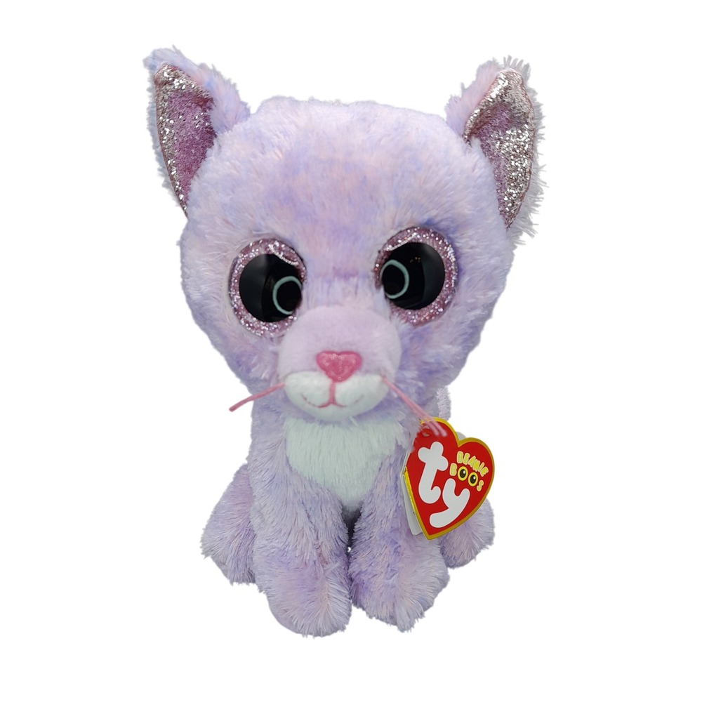 Ty Beanie Boos Cassidy Lavender Cat Purple Glitter Eyes Plush 6 inch NWT